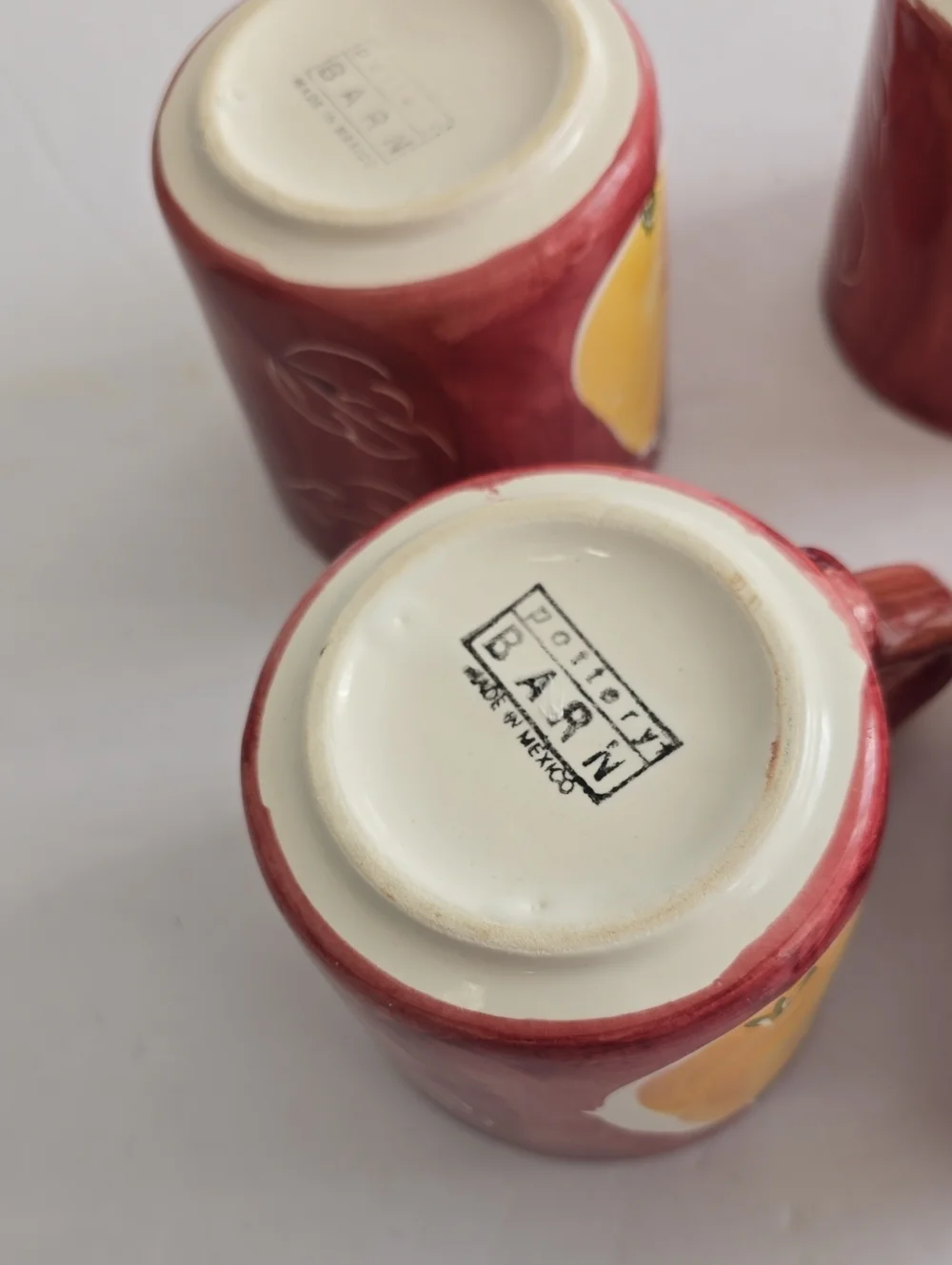 Vintage Pottery Barn Set Of 4 Pear Ceramic Coffee Mugs Handpainted Mexico